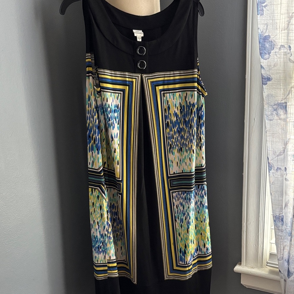 Black Sleeveless Dress with Geometric Print